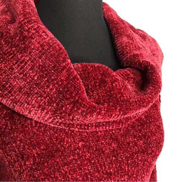 WHBM dark red velour chenille knit cowl neck off shoulder sweater Medium Petite - Picture 6 of 14